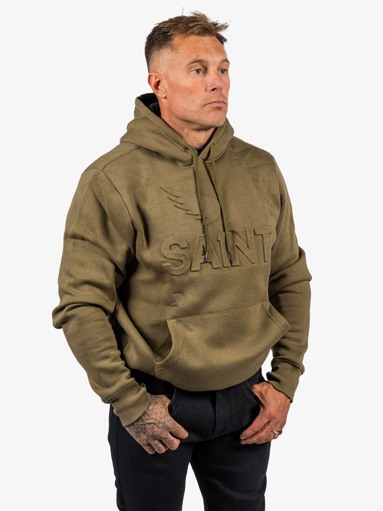Embossed Cotton/Tencel Hoodie | Moss Green